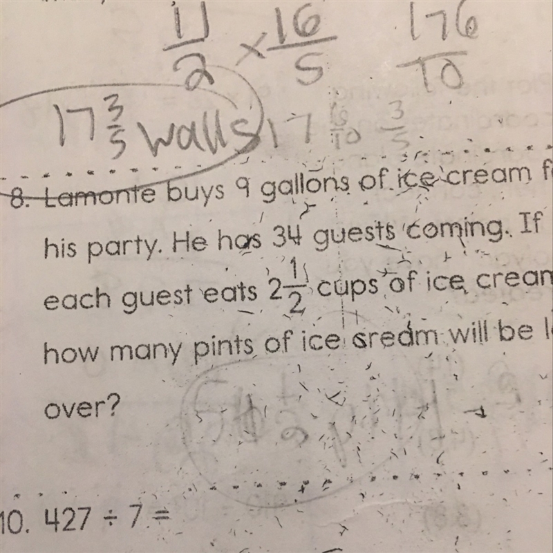 Lamonte buys 9 gallons of ice cream for his party. He has 34 guests eats 2 1/2 cups-example-1