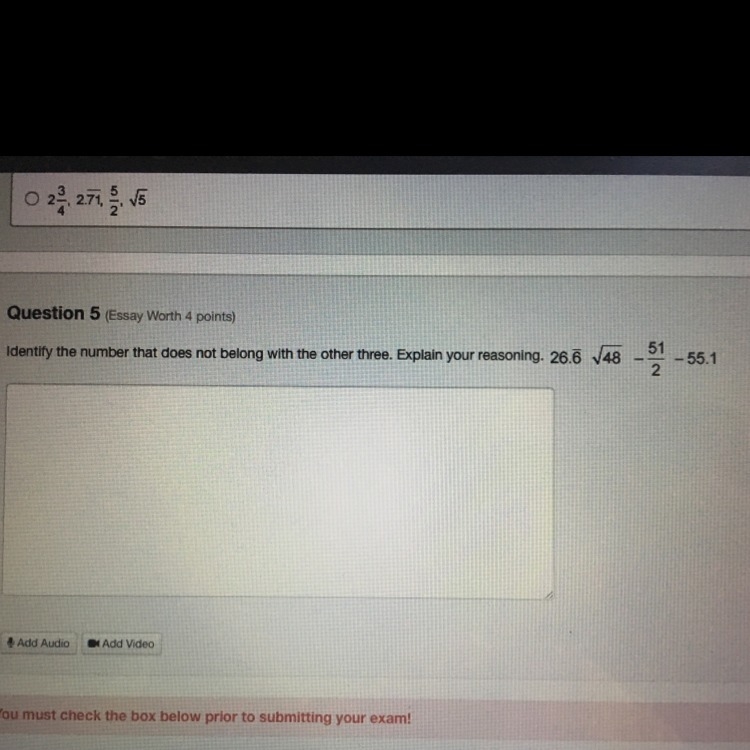 Out of all these numbers which ones are irrational and rational. One of the numbers-example-1