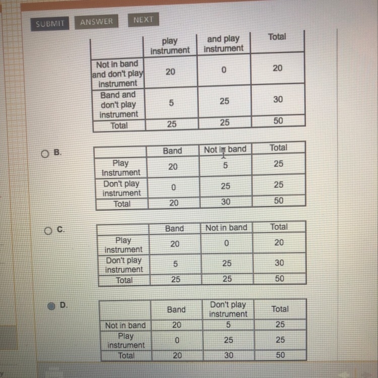 ***TOP SAYS BAND AND PLAY INSTRUMENT AND NOT IN BAND AND PLAY INSTRUMENT***** A survey-example-1