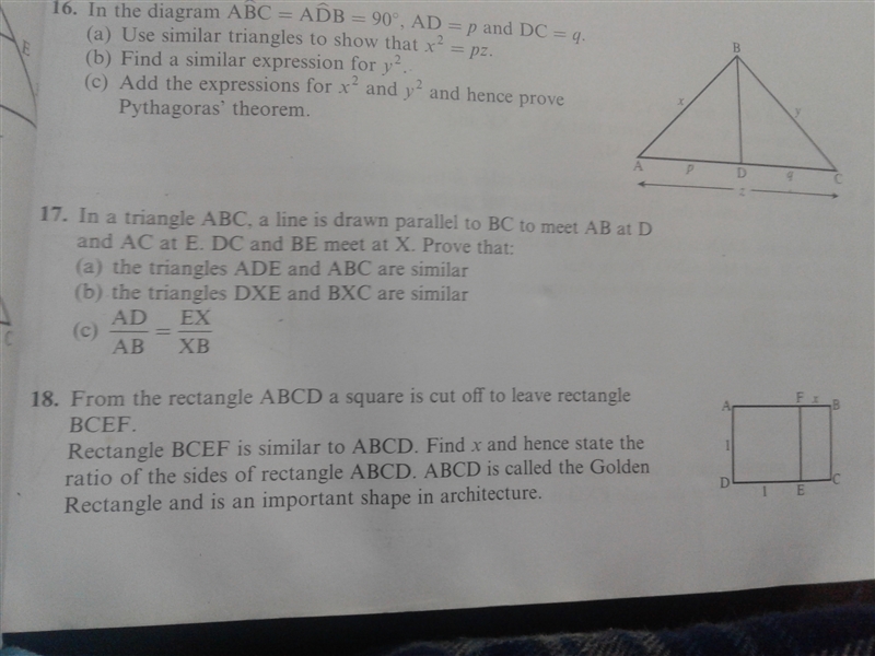 In the diagram abc=adb=90, ad=p and dc=q. Use similar triangles to show that x2=pz-example-1