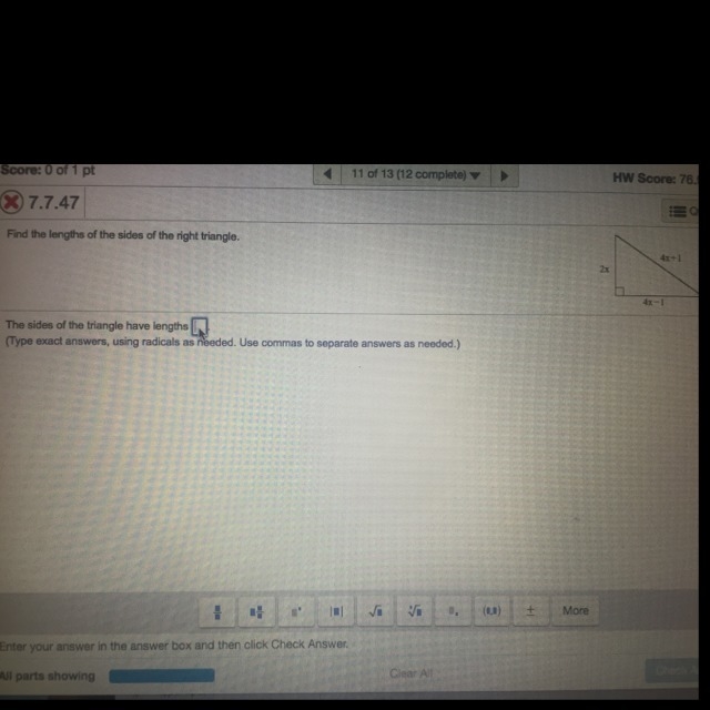 Find the side lengths of the right triangle.-example-1