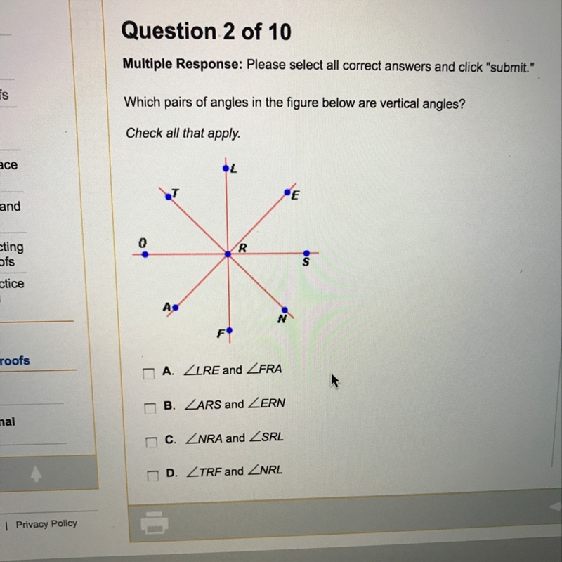 Which pairs of angles in the Figure below are vertical Angles ??-example-1