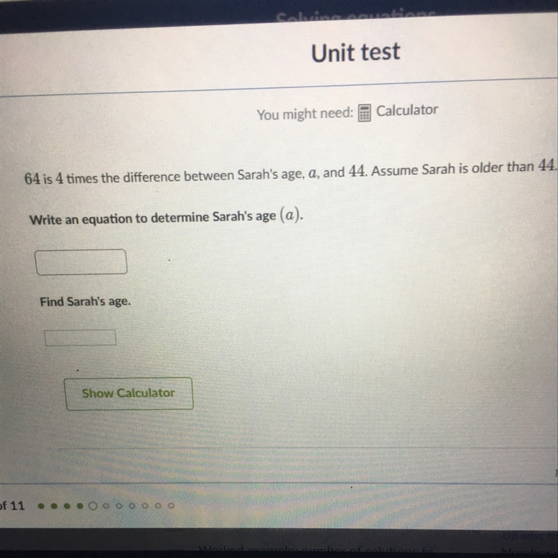 Write an equation to determine Sarah’s age-example-1