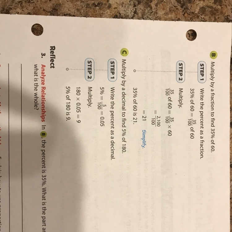 In B, the percent is 35%. What is the part and what is the whole?-example-1