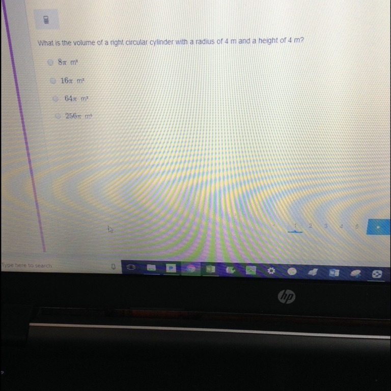 What is the volume of a right circular cylinder with a radius of 4 m and a height-example-1