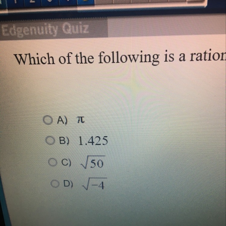 Which of the following is an irrational number-example-1