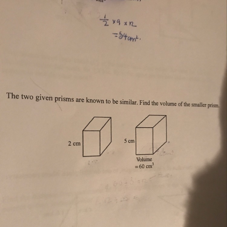 I need to know how to find the volume of the smaller cube-example-1