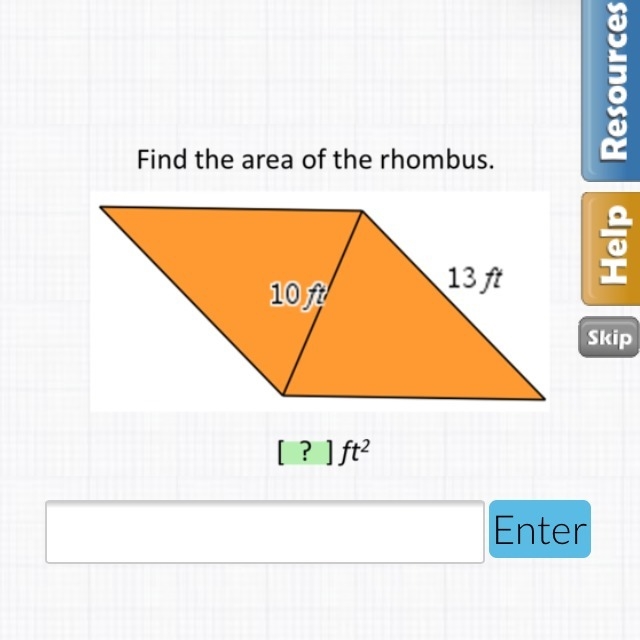 !!!Geometry, find the area of the rhombus!!-example-1