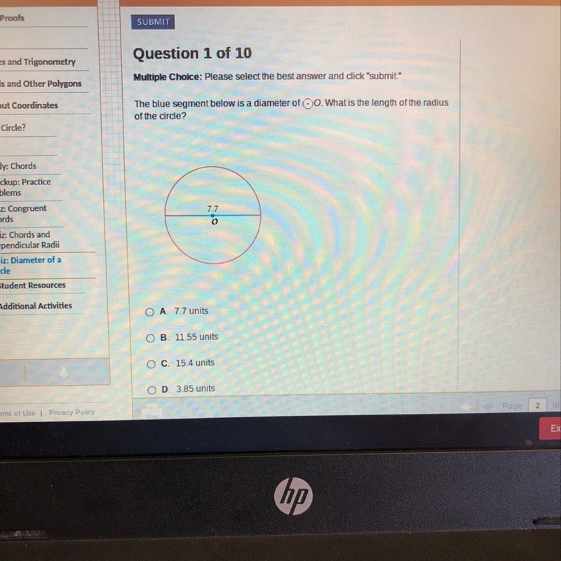 The blue segment below is a diameter of O. What is the length of the radius of the-example-1