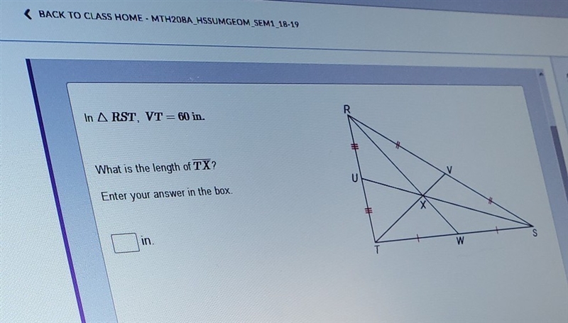 In triangle RST, VT =60 what is the length if TX-example-1