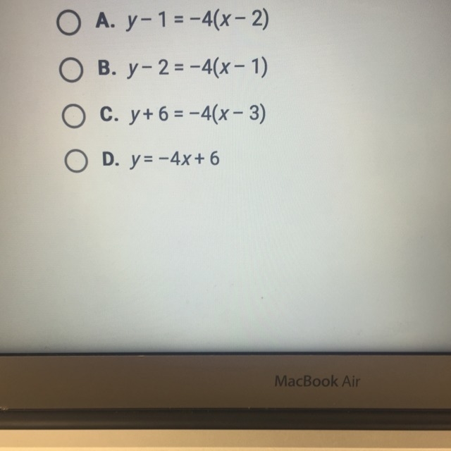 Which is not an equation of the line going through (3, -6) and (1,2)-example-1