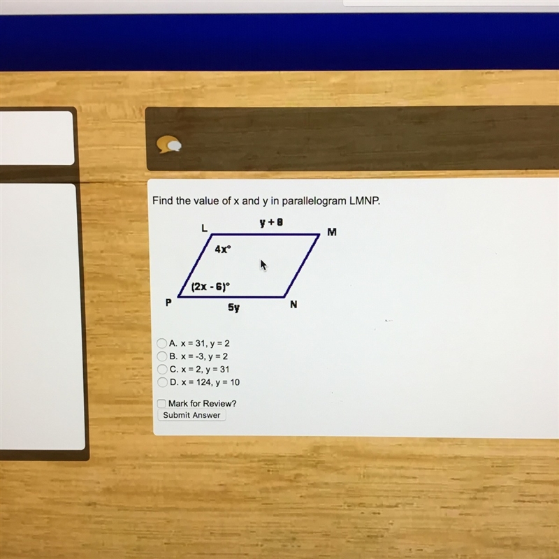 Photo included find the value. Of x and y-example-1