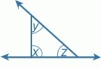 Given that the measure of ∠x is 90°, and the measure of ∠y is 53°, find the measure-example-1