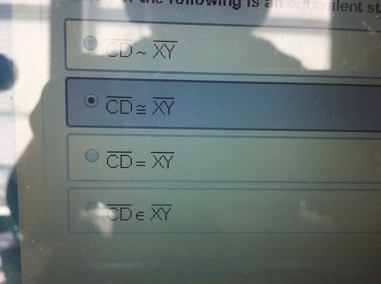 Line segment CD is congruent to line segment XY. Which of the following is an equivalent-example-1