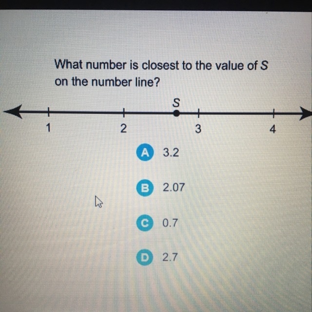 What number is closest to the value of S on the number line- please hurry!!-example-1