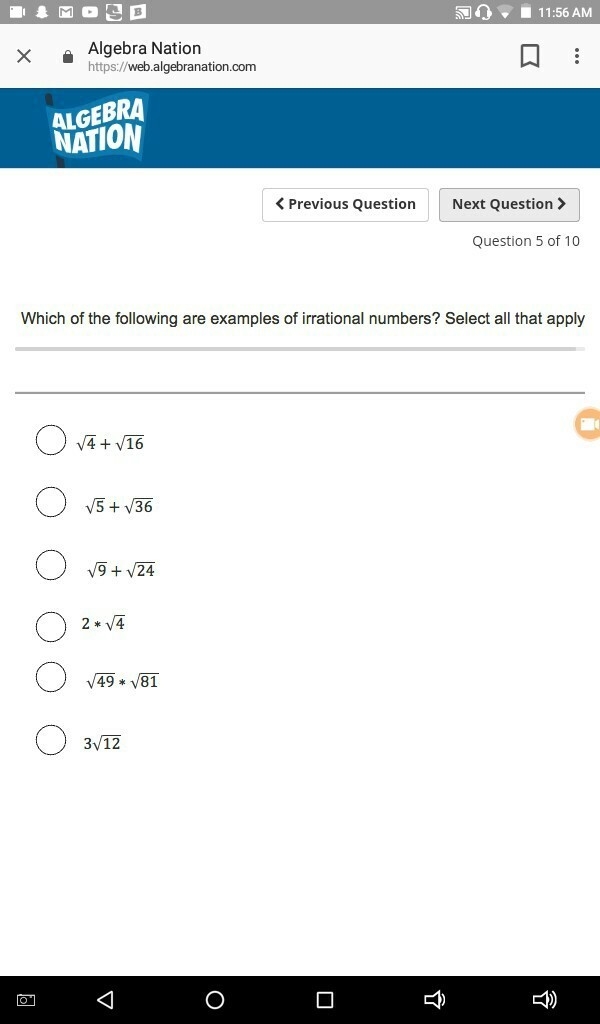 Which of the following are examples of irrational numbers?-example-1