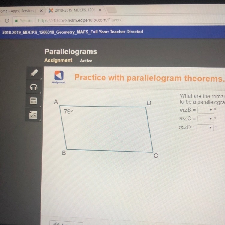 What are the remaining angle measures if the figure is to be a parallelogram-example-1