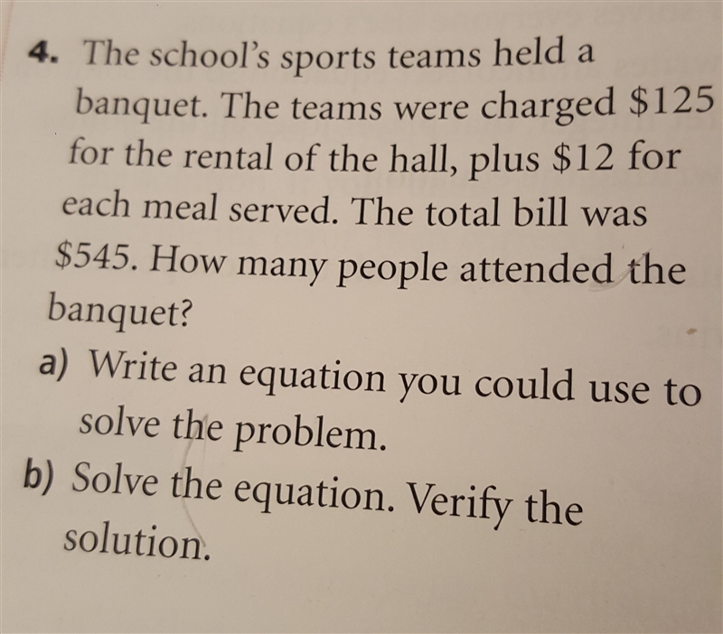 The school's sport team held a banquet. The teams were charged $125 for the rental-example-1