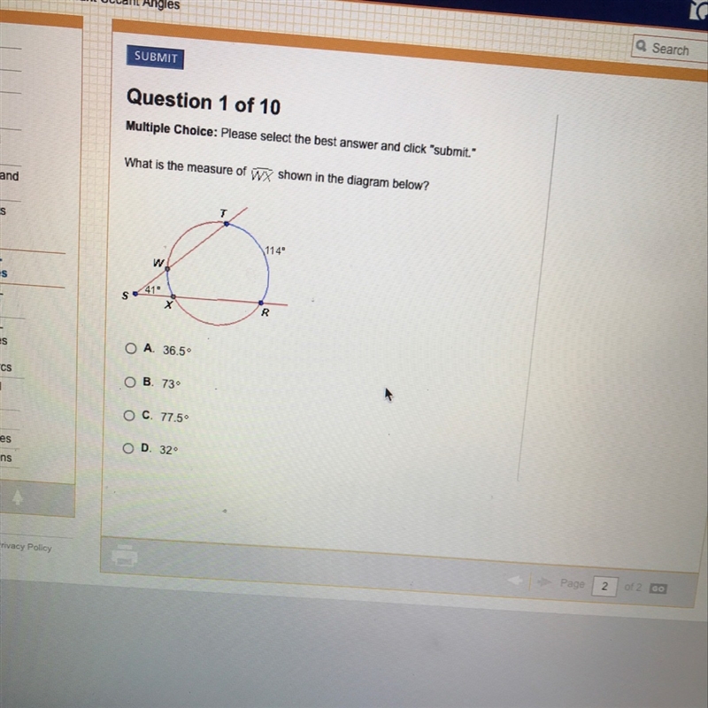 What is the measure of WX shown in the diagram below-example-1