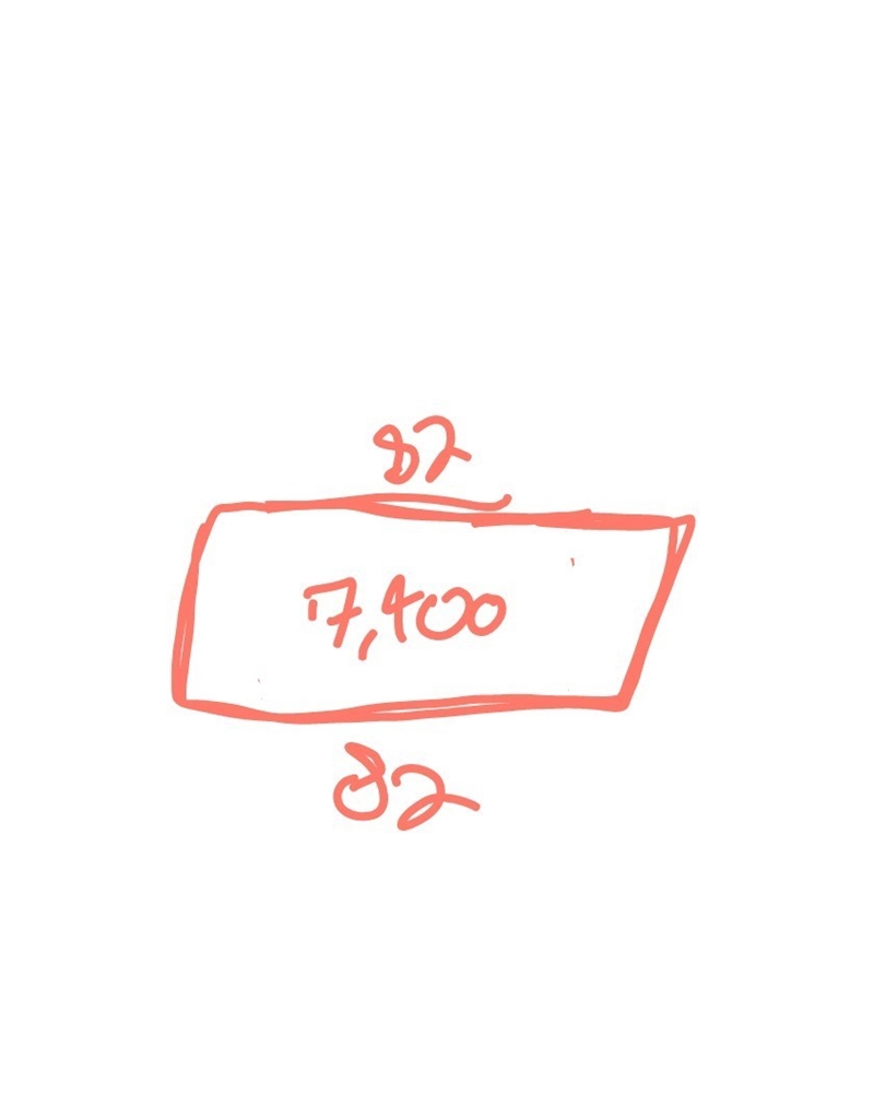 The area of a rectangular banquet hall is 7,400 squre feet. The length of one side-example-1