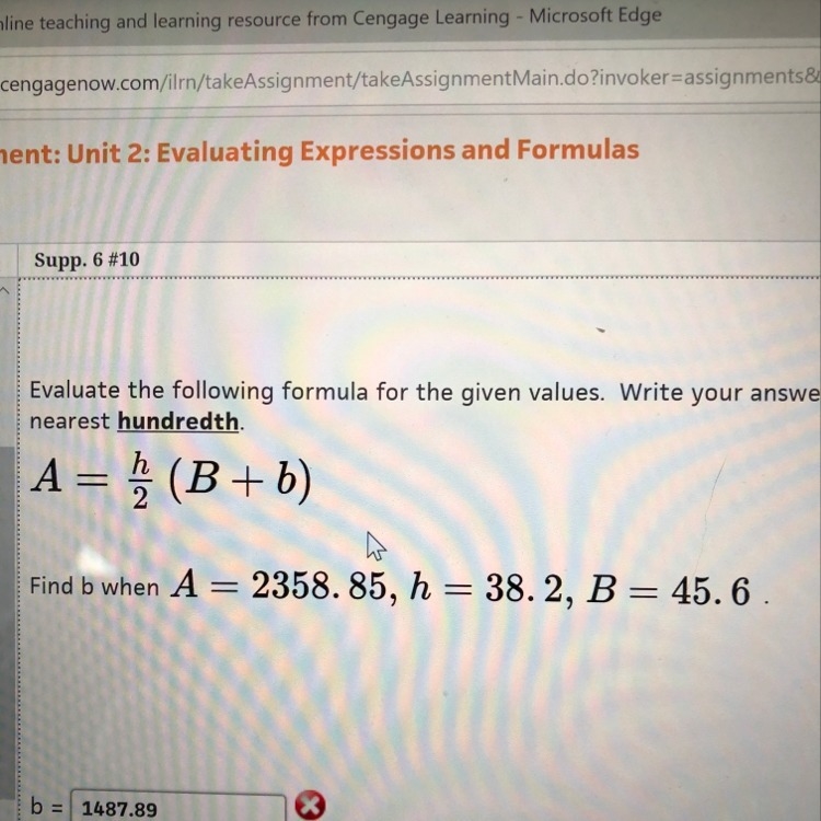 Find small b if A= 2358.85, h= 38.2 and B= 45.6-example-1