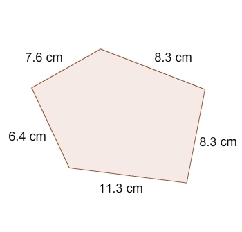 What is the perimeter of this pentagon? A. 33.9 cm B. 41.1 cm C. 41.9 cm D. 43.1 cm-example-1