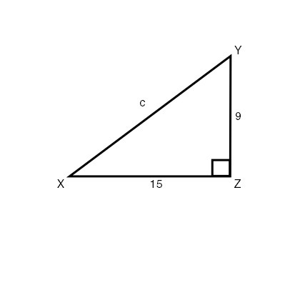 Given the following triangle, find c. Shown: a right triangle XYZ, with Z being the-example-1