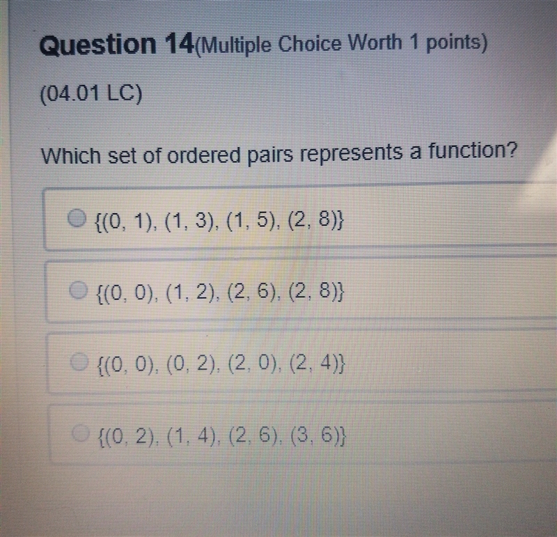 Which set of ordered pairs represents a function-example-1