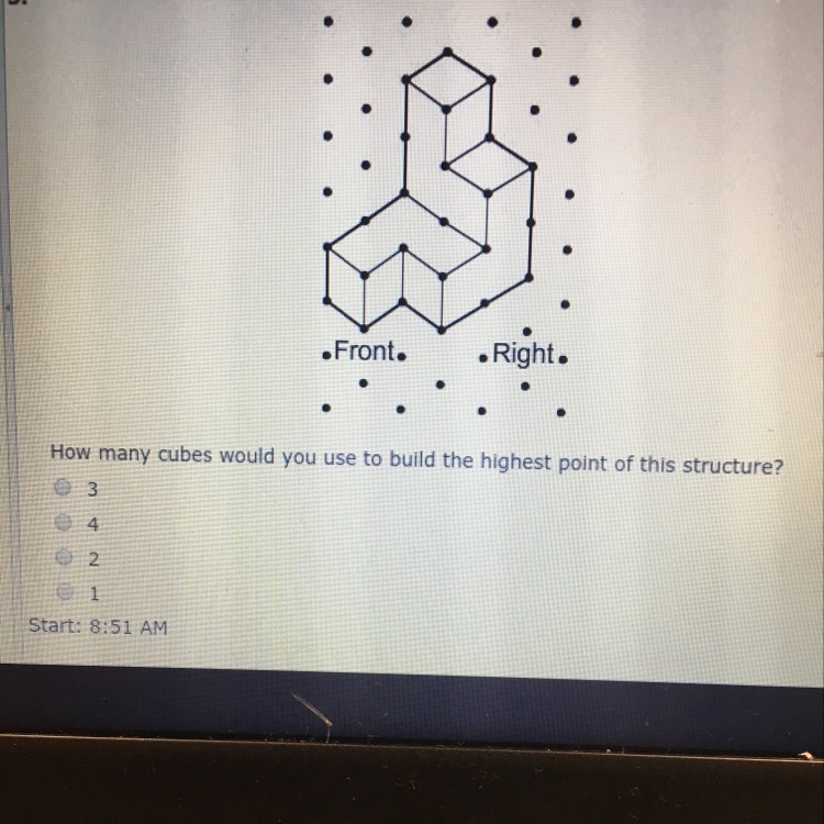 How many cubes would you use to build the highest point of this structure-example-1