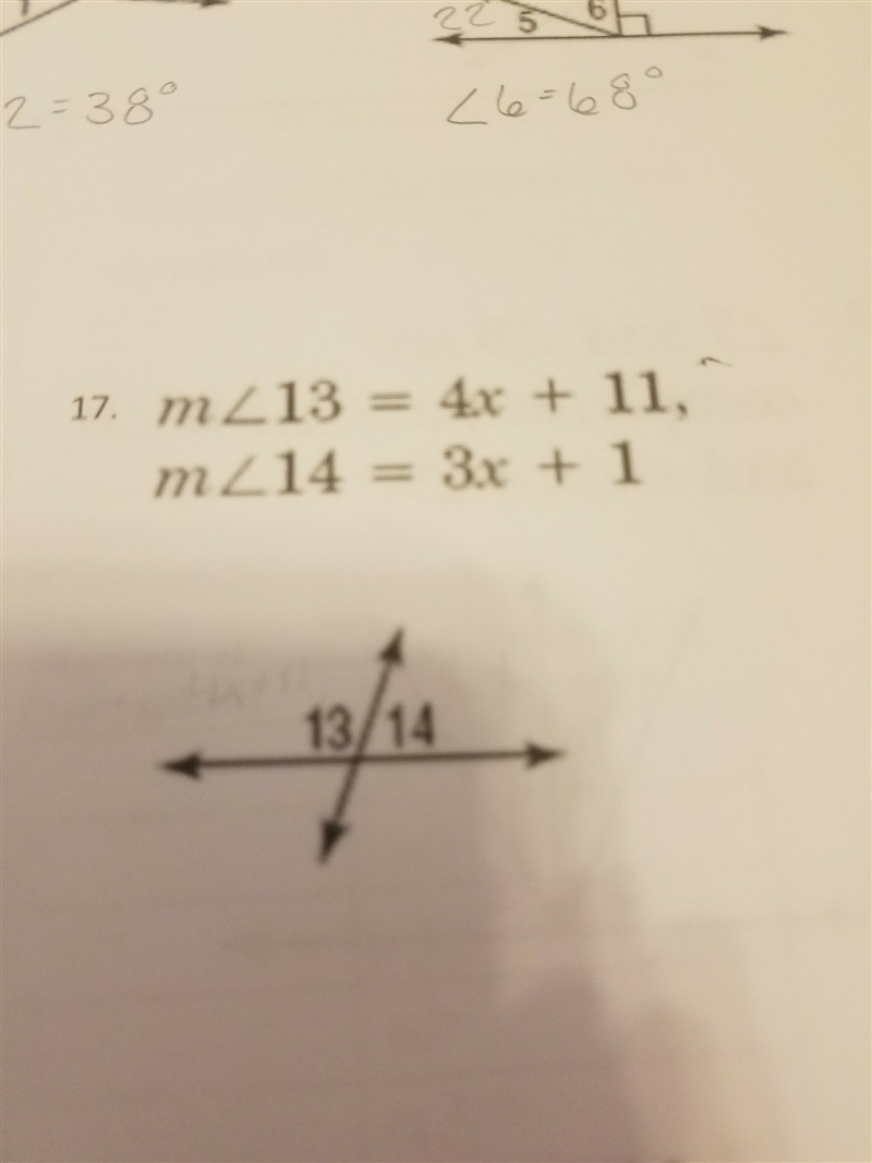 Angle 13= 4x+11 angle 14= 3x+1-example-1