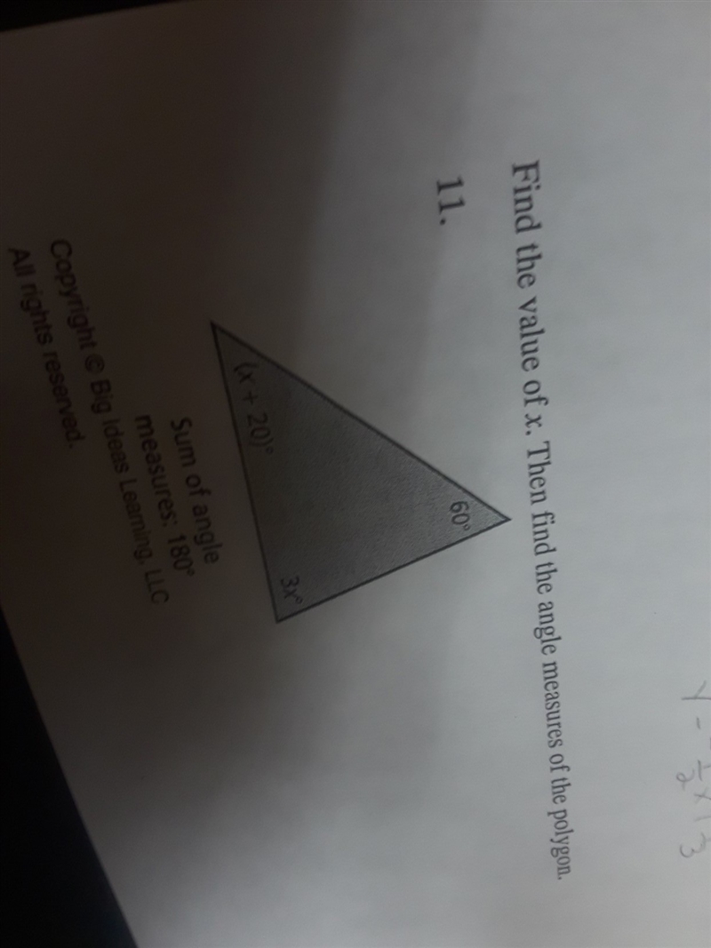 Find the value of x.Then find the angle measures of the polygon-example-1