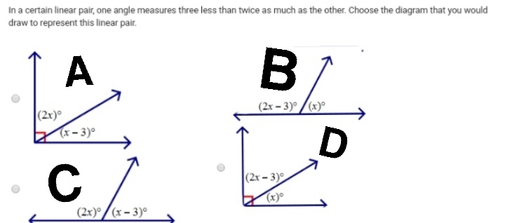 in a certainin linear pair, one angle measures three less than twice as much as the-example-1