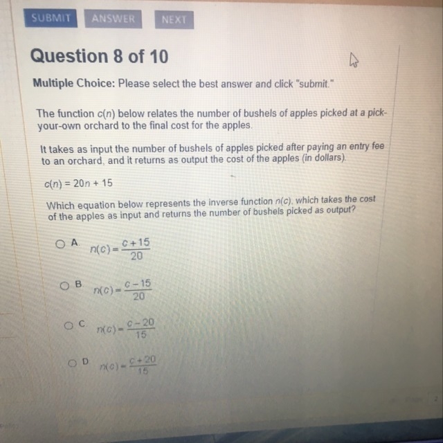 Which equation below represents the inverse function-example-1