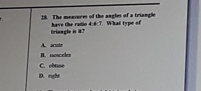 The measures of the angles of a triangle have the ratio 4:6:7. What type of triangle-example-1