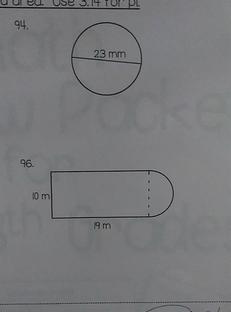 Find the perimeter (or circumference) and area.Use 3.14 for pi.-example-1