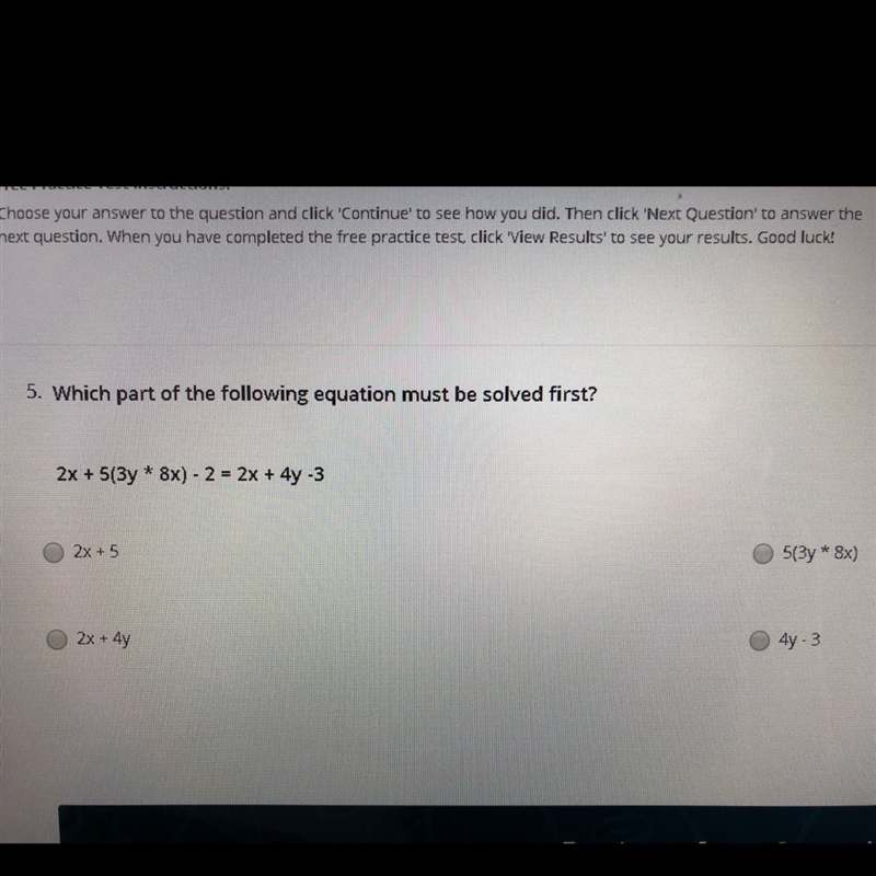 Which part of the following equation must be solved first?-example-1