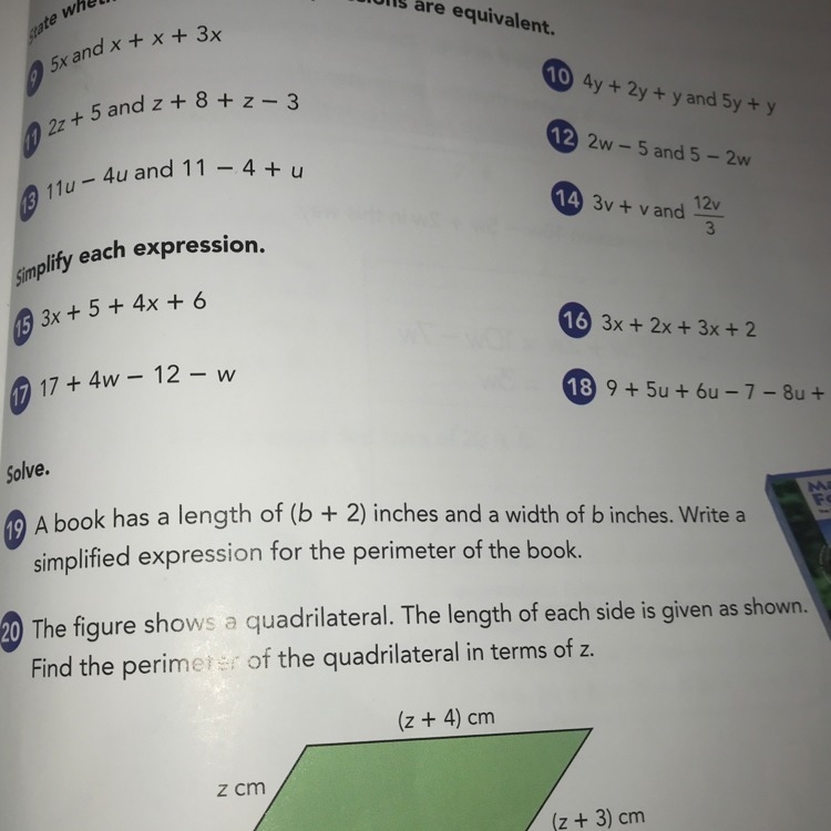 Find the area and perimeter for number 19 and 20 with work please-example-1