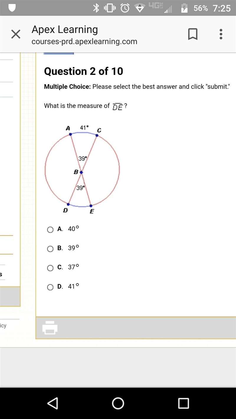 What is the measure of DE?-example-1