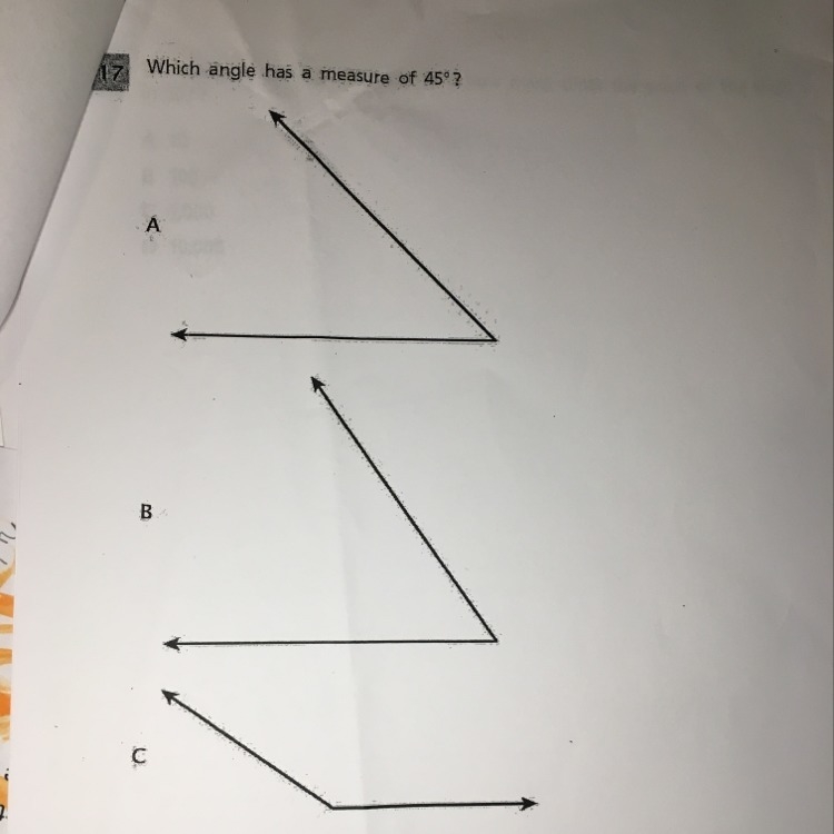 Which angle has a measure of 45°-example-1