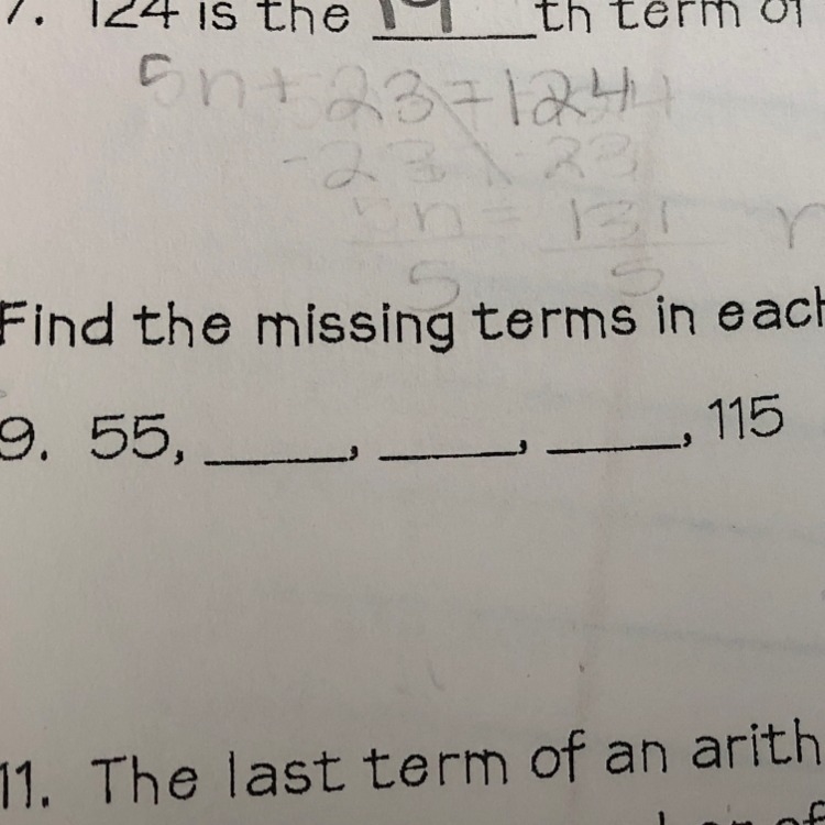 Find the missing terms in each arithmetic sequence-example-1