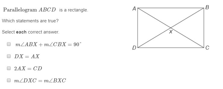 PLEASE HELP ASAP!!! THANKS Parallelogram ABCD ​ is a rectangle. Which statements are-example-1