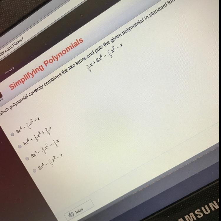 Which polynomial correctly combines the like terms and puts the given polynomial in-example-1