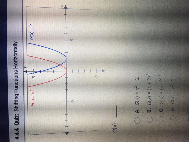 The graphs below have the same shape. What is the equation of the blue graph?-example-1