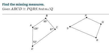 What is the measure of angle Q? (A) 52% (B) 126% (C) 95% (D) 87%-example-1