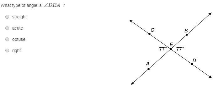 What type of angle is ​ ∠DEA ​ ? straight acute obtuse right-example-1