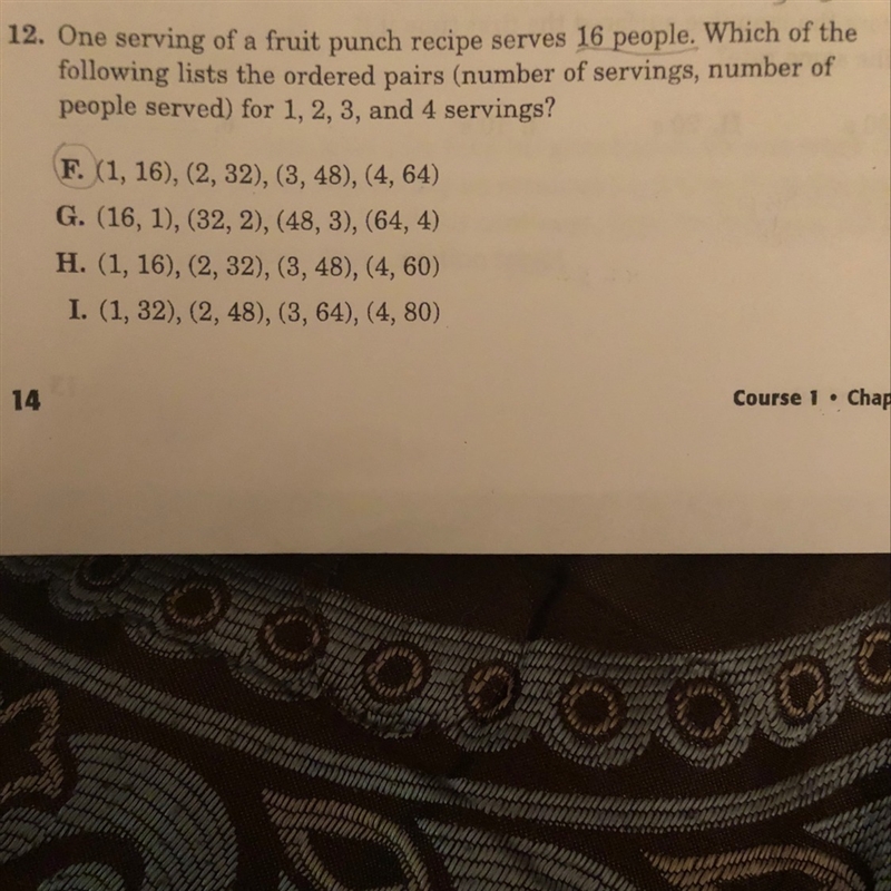 One serving of a fruit punch recipe serves 16 people. Which of the following lists-example-1