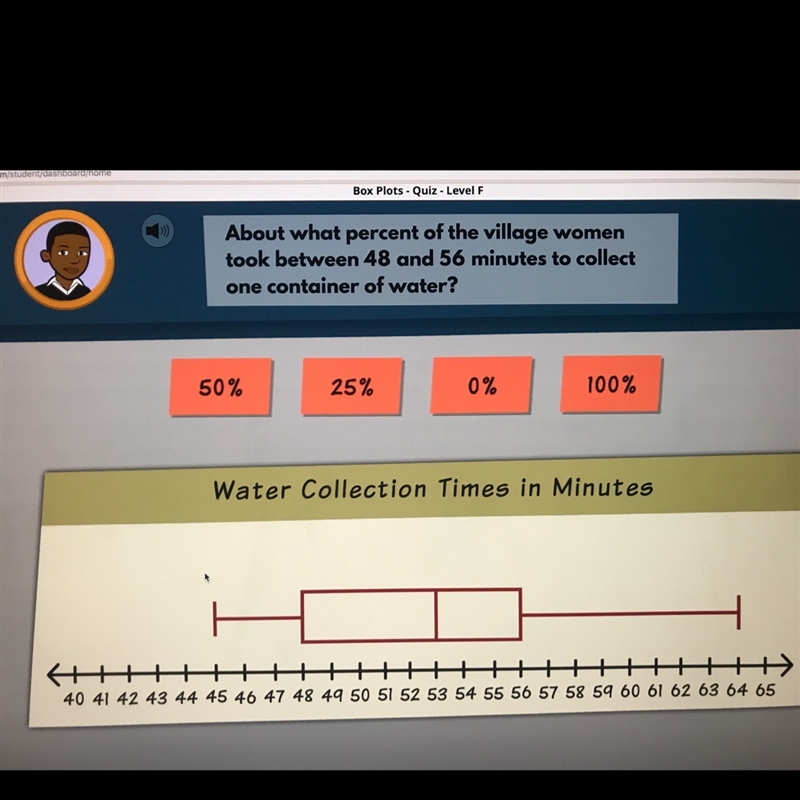 About what percent of the village women took between 48 and 56 minutes to collect-example-1