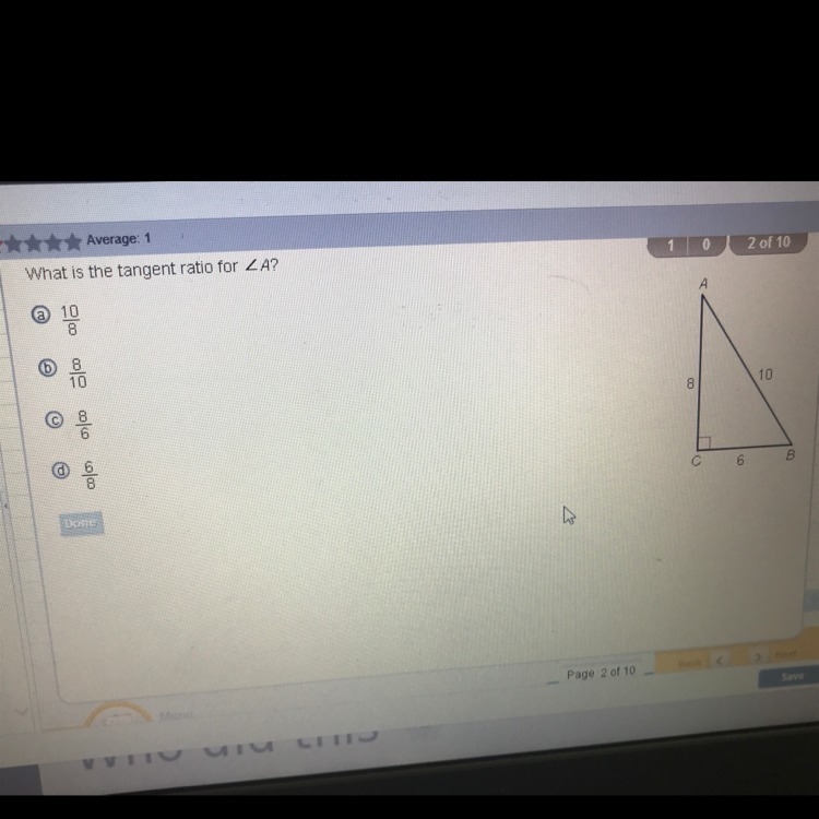 What is the tangent ratio for angle A?-example-1