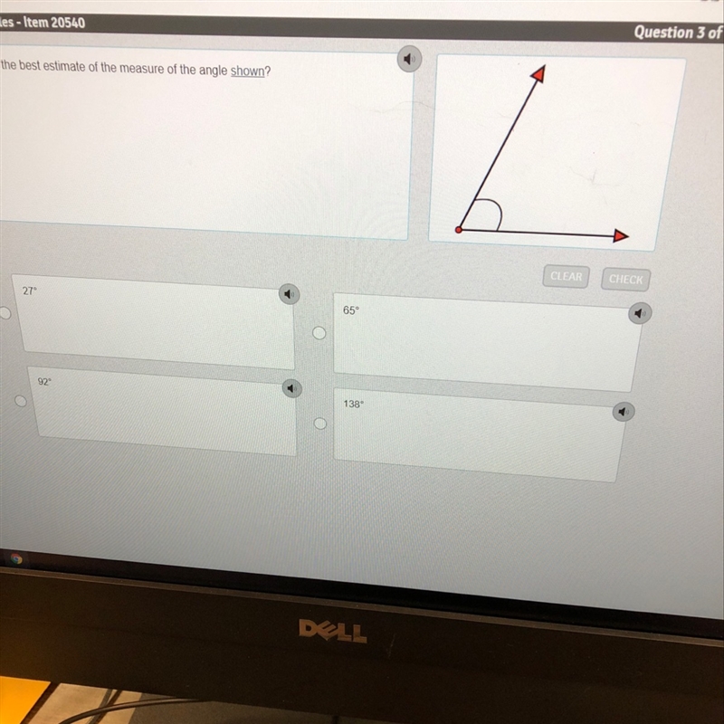 What is the best estimate of the measure of the angle shown?-example-1