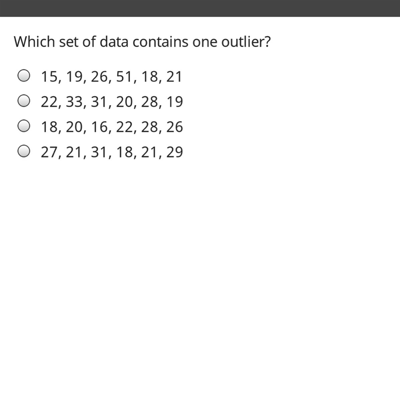 Which set of data contains one outlier?-example-1